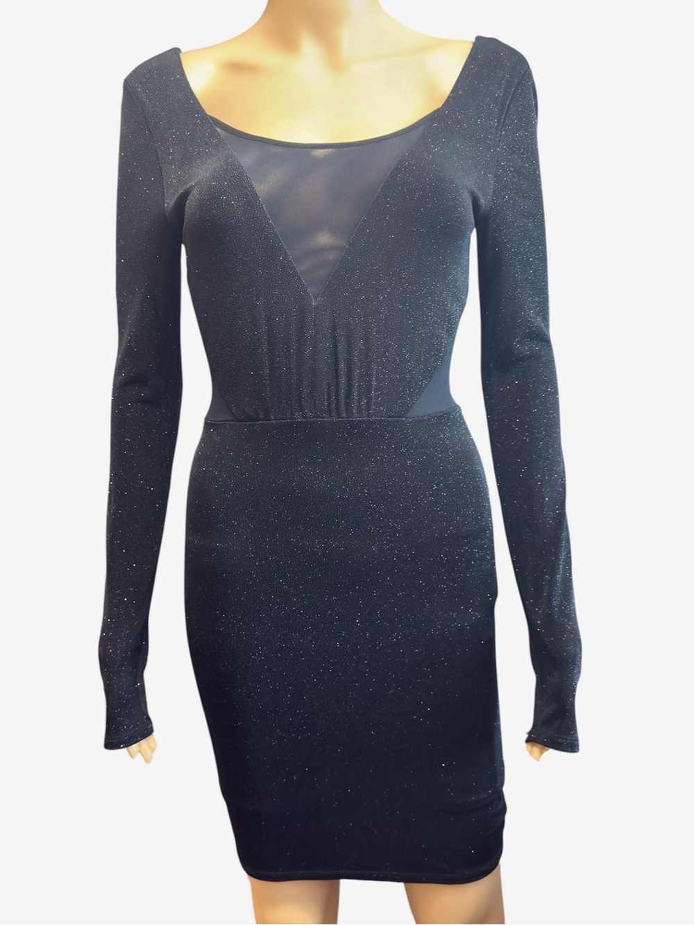GUESS  long sleeve black sparkly body-con dress